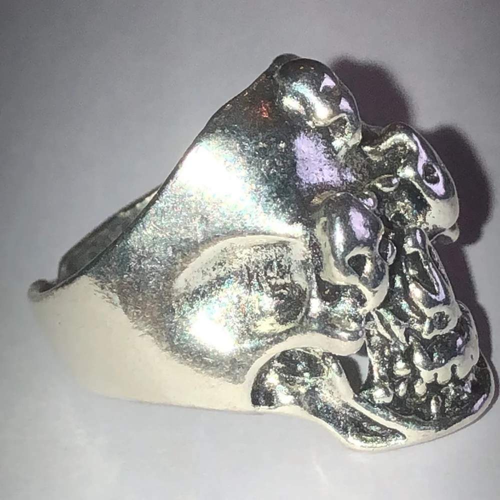 Size 8 Silver Tone Mens Skull Biker Bikercore Ring